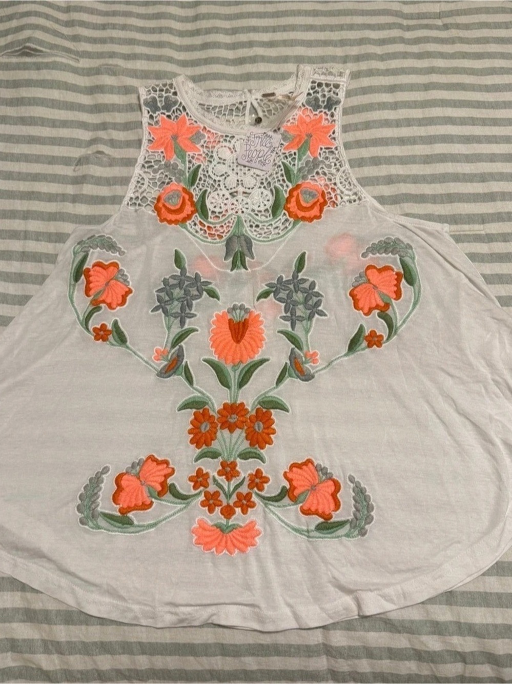 Free People Embroidered Tank Top Floral Embroidered Tank in White & Orange